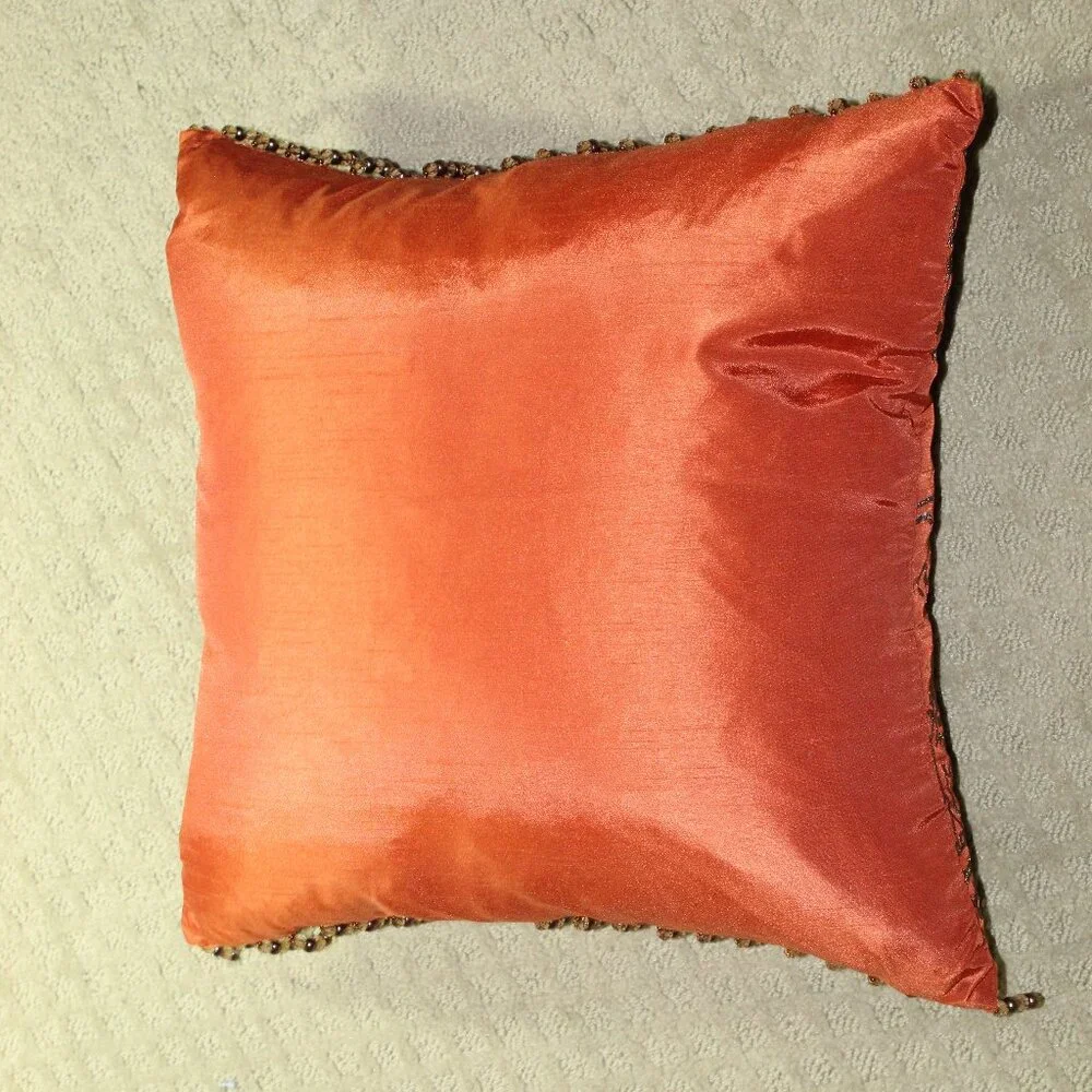 PIER 1 Imports Rust Red Bronze Embroidered Couch Pillows Bead Trimmed Non-Smoke